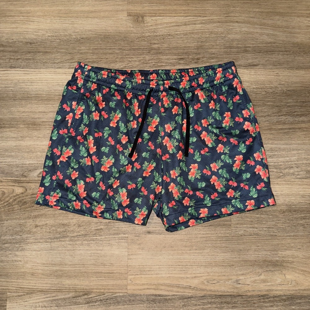 Bearbottom Mesh Shorts Floral Print Navy 5.5 Inseam Elastic Waist Mens XL